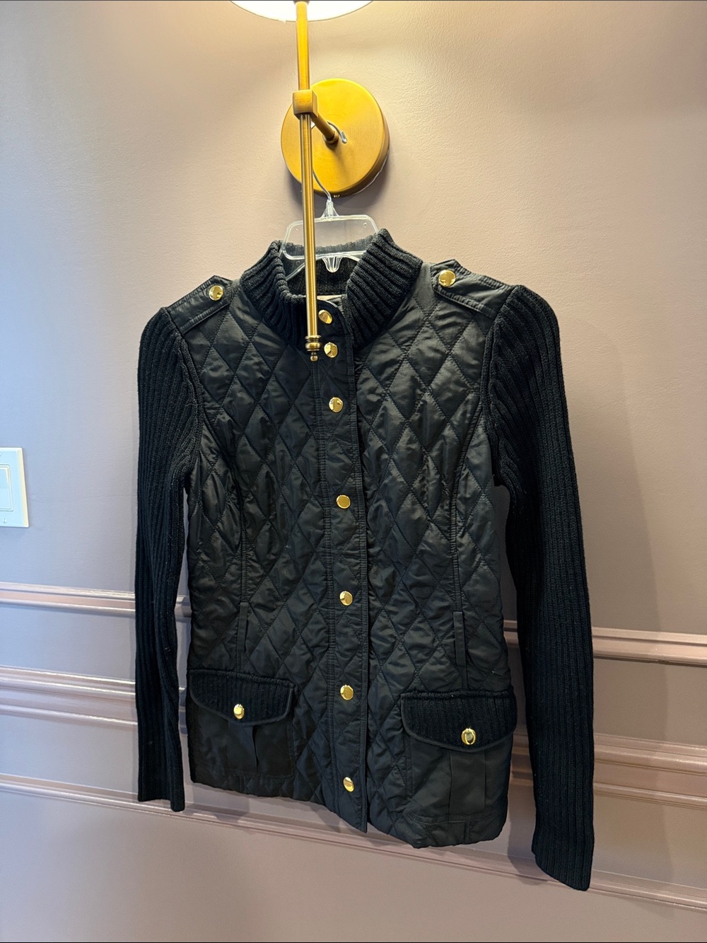 Vintage Banana Republic Black Quilted Jacket with Knit Sleeves